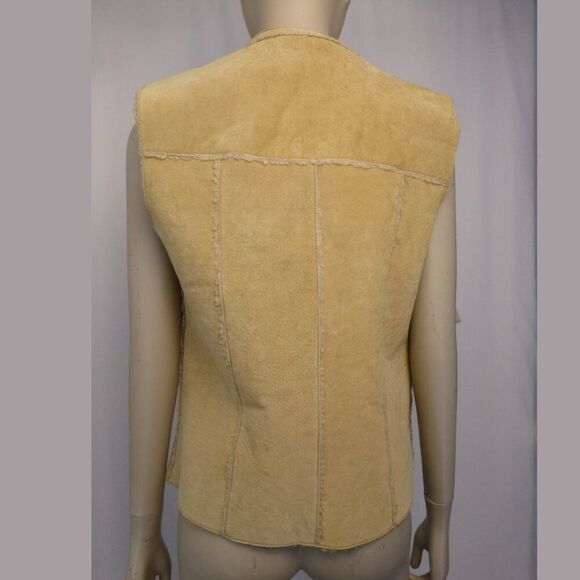 Express Vintage Leather Sherpa Lined Tan Vest - Picture 13 of 16